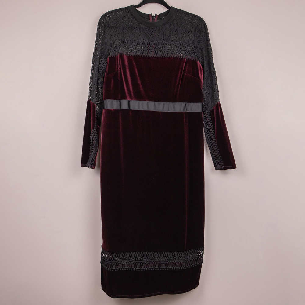 Topshop mixed lace burgundy velvet midi sheath dress-12
